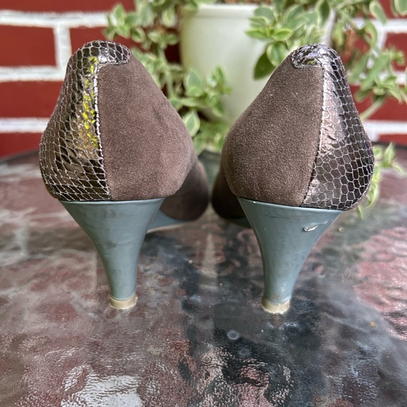 Poetic licence | brown suede wedge heels with golden snakeskin details | sz 6.5 - Picture 4 of 12